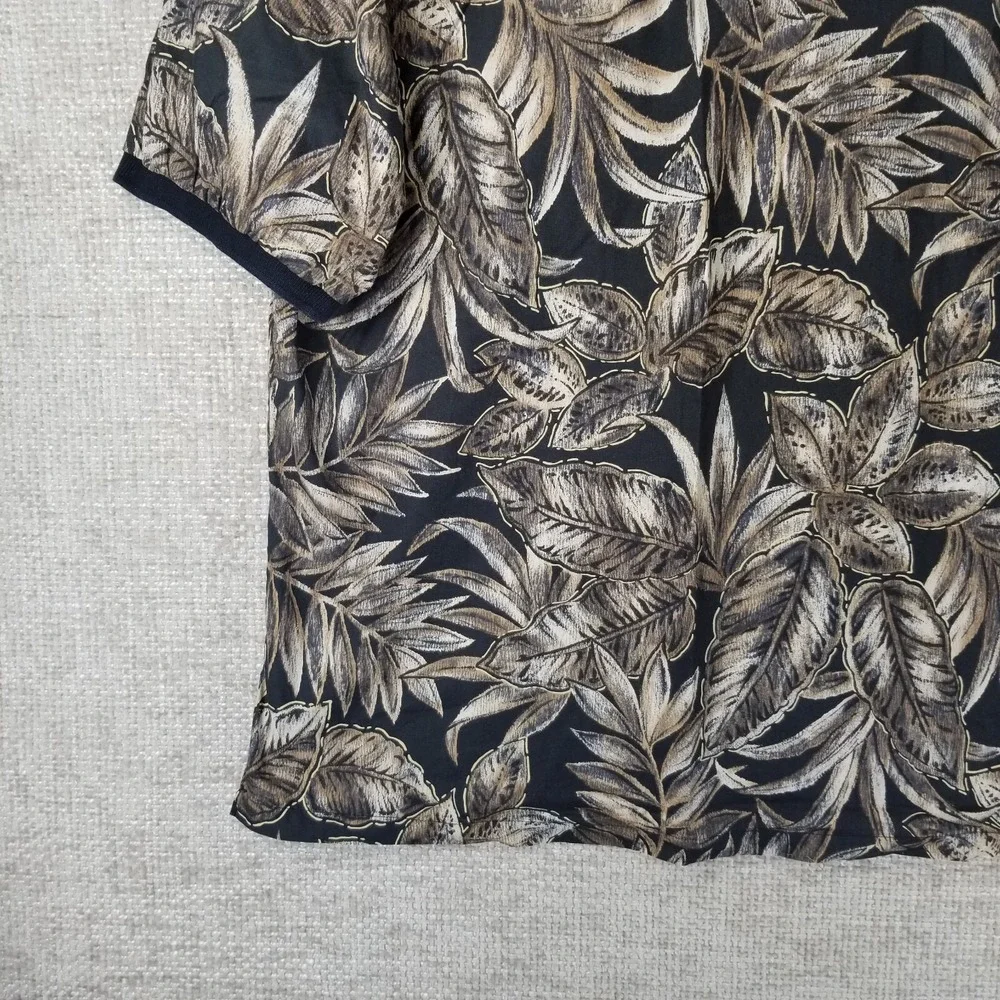 Tori Richard Honolulu Polo Shirt Men's Large 100% Cotton Lawn Brown Leaf‎ VTG